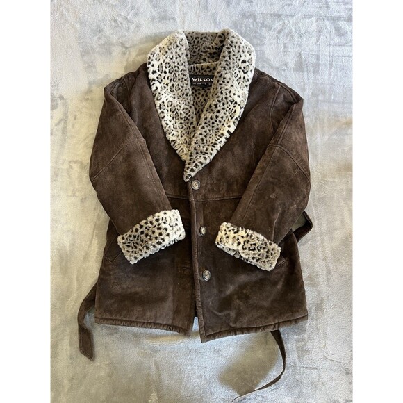Wilsons Leather Jackets & Blazers - Vintage 90s Y2K Wilsons Suede Leather Jacket Leopard Fur Penny Brown Size M